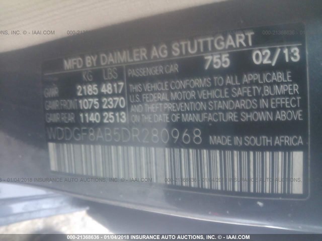 WDDGF8AB5DR280968 - 2013 MERCEDES-BENZ C 300 4MATIC GRAY photo 9