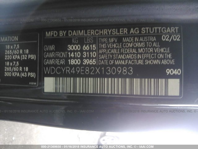 WDCYR49E82X130983 - 2002 MERCEDES-BENZ G 500 BLACK photo 9