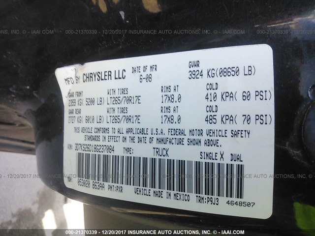 3D7KS26D18G237084 - 2008 DODGE RAM 2500 ST/SLT 黑色 照片 9