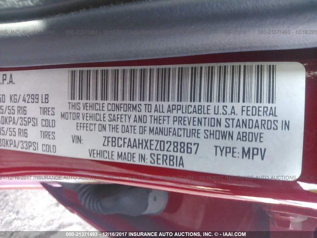 ZFBCFAAHXEZ028867 - 2014 FIAT 500L POP RED photo 9