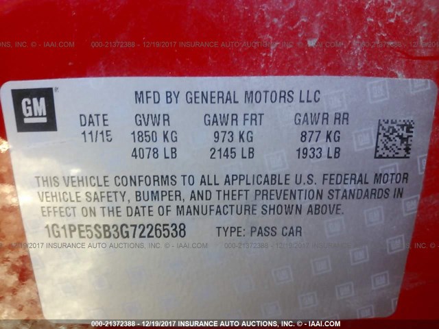 1G1PE5SB3G7226538 - 2016 CHEVROLET CRUZE LIMITED LT RED photo 9