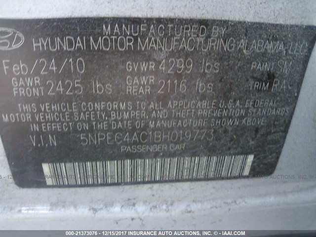 5NPEC4AC1BH019773 - 2011 HYUNDAI SONATA SE/LIMITED SILVER photo 9