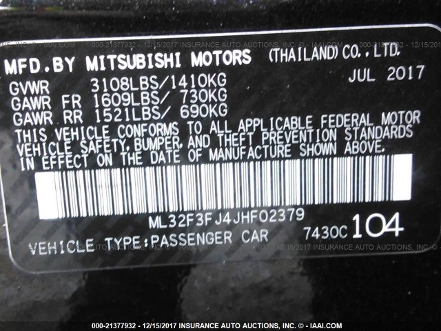 ML32F3FJ4JHF02379 - 2018 MITSUBISHI MIRAGE G4 ES Qara foto 9