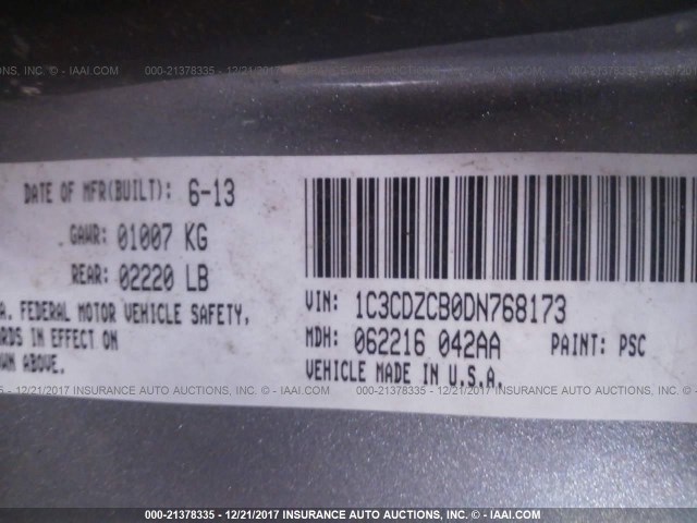 1C3CDZCB0DN768173 - 2013 DODGE AVENGER SXT GRAY photo 9