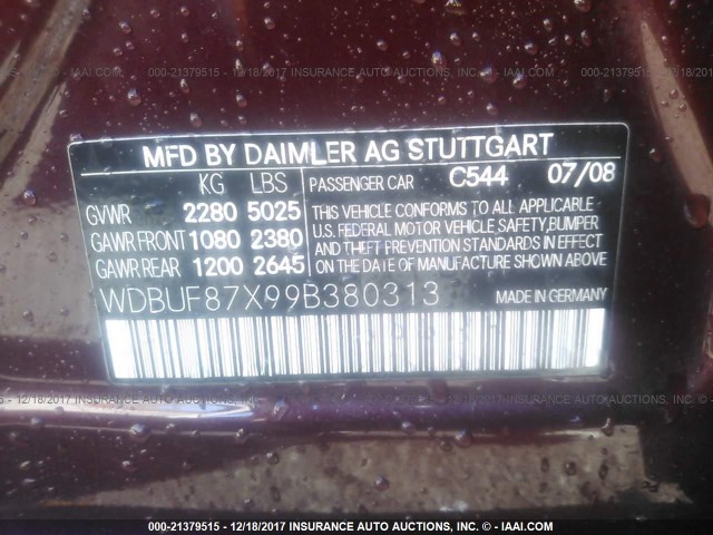 WDBUF87X99B380313 - 2009 MERCEDES-BENZ E 350 4MATIC MAROON photo 9