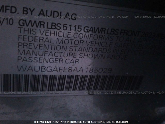 WAUBGAFL8AA185029 - 2010 AUDI S4 PREMIUM PLUS GRAY photo 9