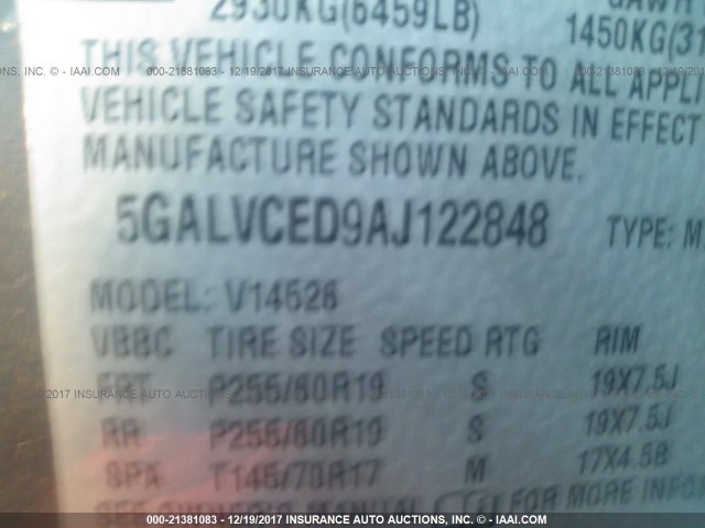 5GALVCED9AJ122848 - 2010 BUICK ENCLAVE CXL 棕色 照片 9