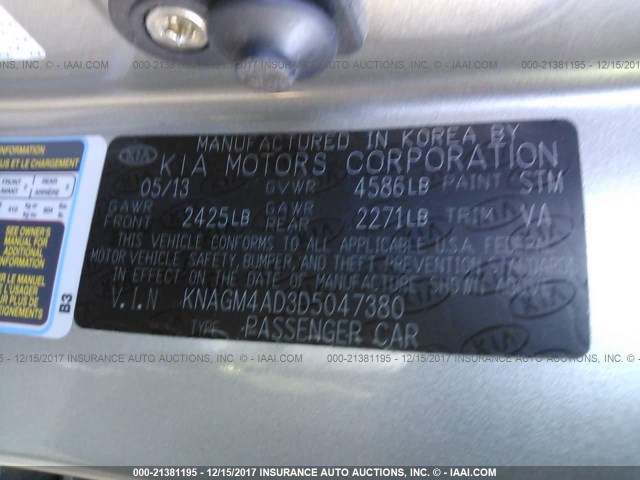 KNAGM4AD3D5047380 - 2013 KIA OPTIMA HYBRID SILVER photo 9