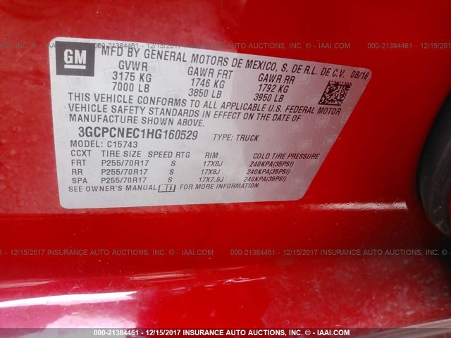 3GCPCNEC1HG160529 - 2017 CHEVROLET SILVERADO C1500/C1500  LS RED photo 9