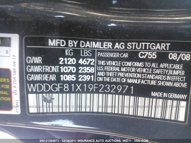 WDDGF81X19F232971 - 2009 MERCEDES-BENZ C 300 4MATIC BLACK photo 9