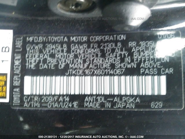 JTKDE167X60114067 - 2006 TOYOTA SCION TC 黑色 照片 9