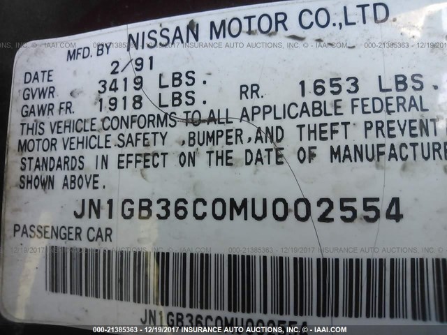 JN1GB36C0MU002554 - 1991 NISSAN NX 2000 MAROON photo 9