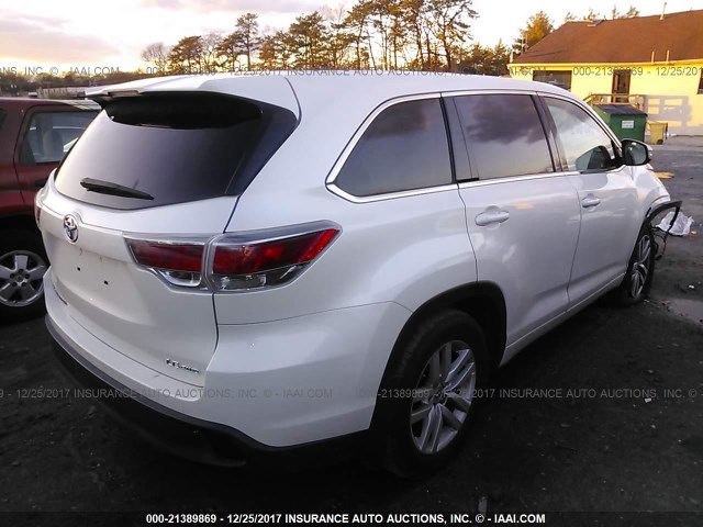 5TDBKRFHXES068007 - 2014 TOYOTA HIGHLANDER LE/LE PLUS WHITE photo 4