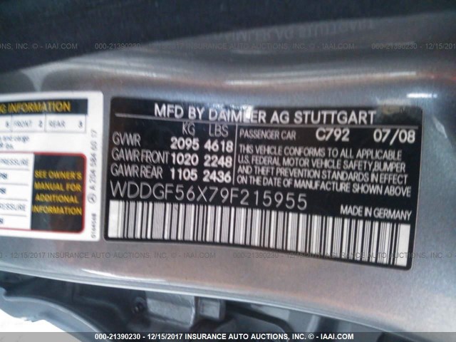 WDDGF56X79F215955 - 2009 MERCEDES-BENZ C 350 GRAY photo 9