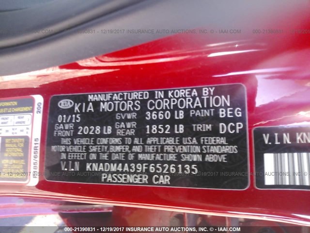 KNADM4A39F6526135 - 2015 KIA RIO LX Կարմիր լուսանկար 9