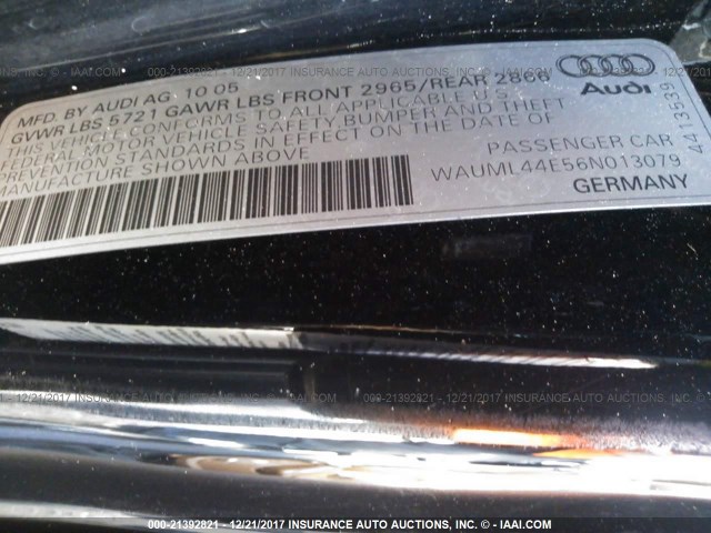 WAUML44E56N013079 - 2006 AUDI A8 L QUATTRO BLACK photo 9