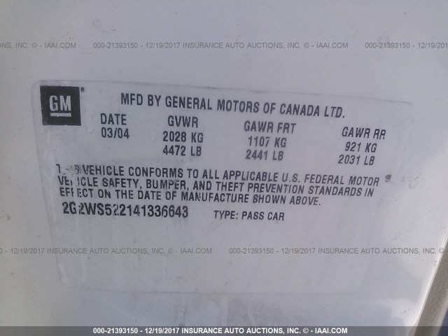 2G2WS522141336643 - 2004 PONTIAC GRAND PRIX GT2 WHITE photo 9