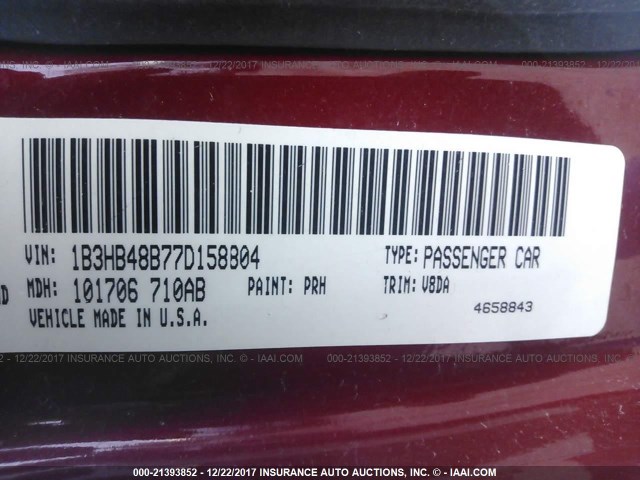 1B3HB48B77D158804 - 2007 DODGE CALIBER SXT RED photo 9