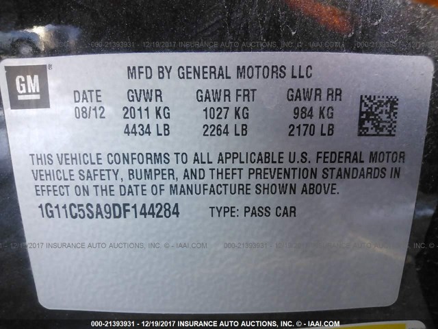 1G11C5SA9DF144284 - 2013 CHEVROLET MALIBU 1LT 黑色 照片 9