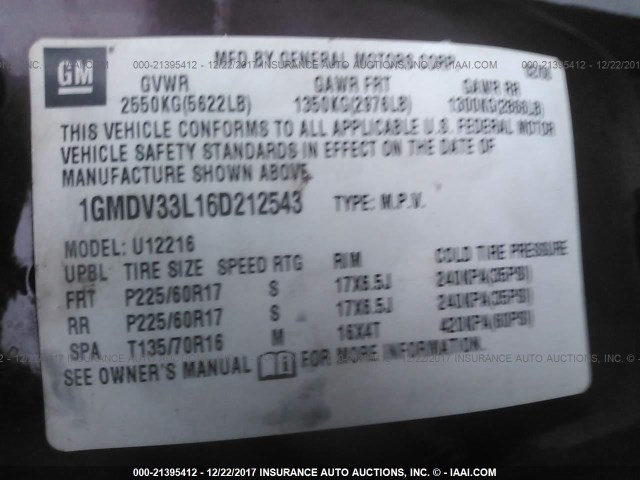 1GMDV33L16D212543 - 2006 PONTIAC MONTANA SV6 MAROON photo 9