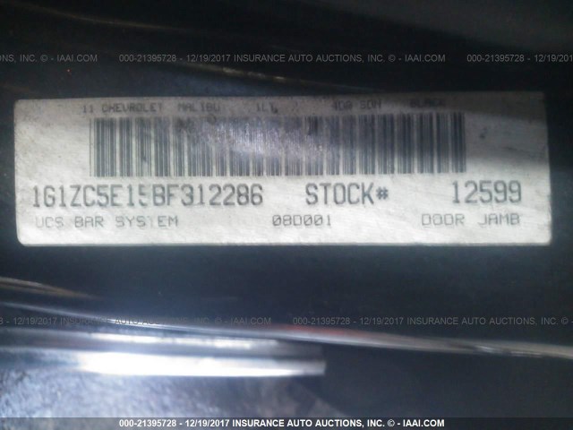 1G1ZC5E15BF312286 - 2011 CHEVROLET MALIBU 1LT 黑色 照片 9