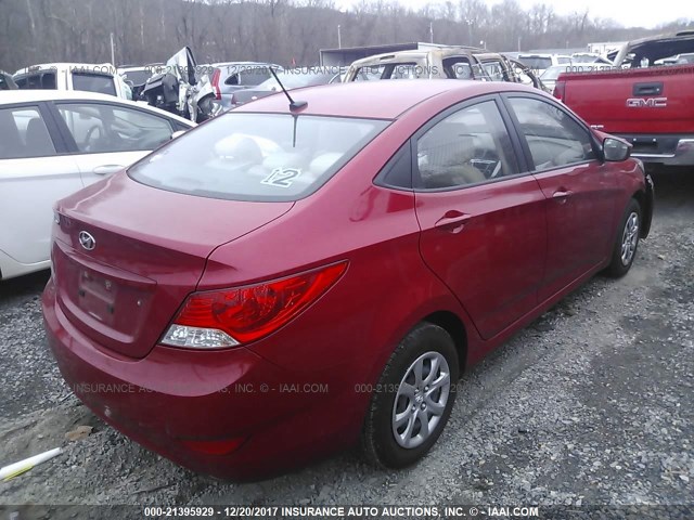 KMHCT4AE0EU621207 - 2014 HYUNDAI ACCENT GLS/GS RED photo 4