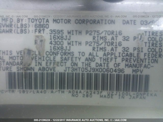 JT3HT05J9X0060496 - 1999 TOYOTA LAND CRUISER  GOLD photo 9