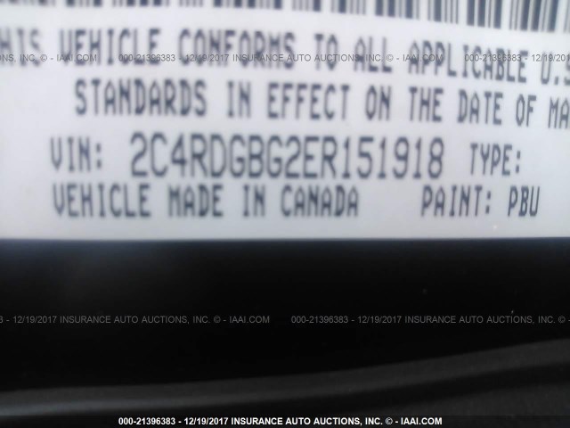 2C4RDGBG2ER151918 - 2014 DODGE GRAND CARAVAN SE BLUE photo 9