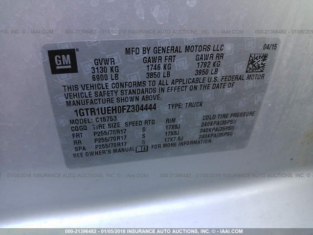 1GTR1UEH0FZ304444 - 2015 GMC SIERRA C1500 SLE SILVER photo 9