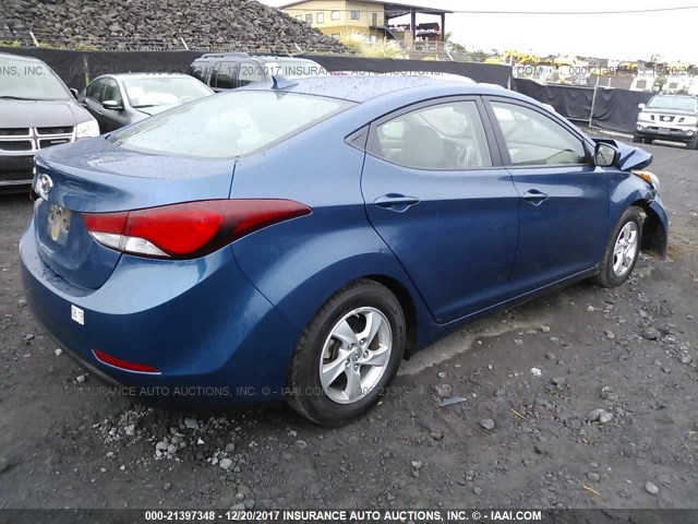 KMHDH4AE9EU114411 - 2014 HYUNDAI ELANTRA SE/SPORT/LIMITED BLUE photo 4