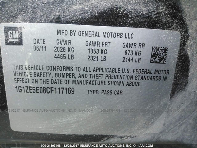 1G1ZE5E08CF117169 - 2012 CHEVROLET MALIBU LTZ 黑色 照片 9