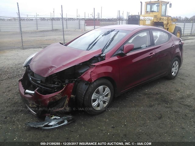 5NPDH4AE1GH700991 - 2016 HYUNDAI ELANTRA SE/SPORT/LIMITED RED photo 2