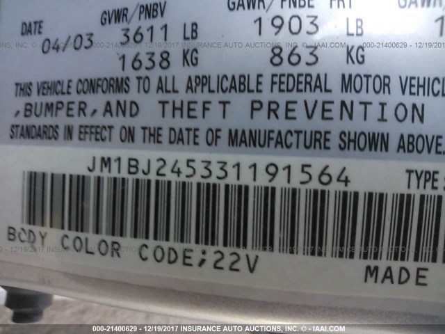 JM1BJ245331191564 - 2003 MAZDA PROTEGE PR5 银色 照片 9