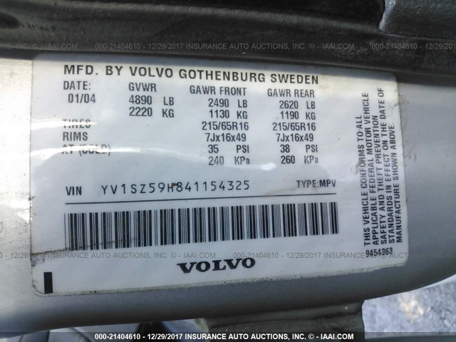 YV1SZ59H841154325 - 2004 VOLVO XC70 SILVER photo 9