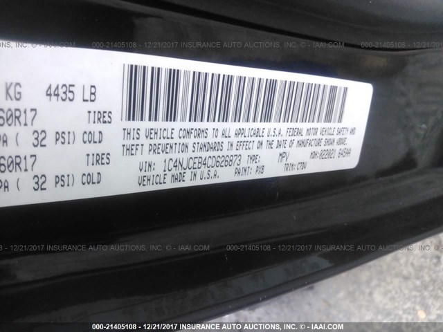 1C4NJCEB4CD626873 - 2012 JEEP COMPASS LATITUDE 黑色 照片 9