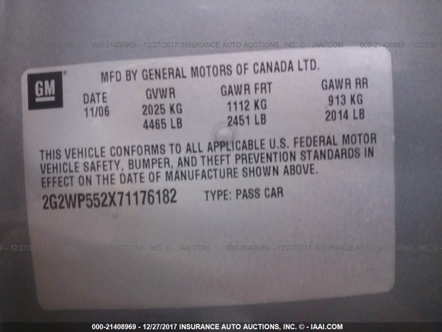 2G2WP552X71176182 - 2007 PONTIAC GRAND PRIX GRAY photo 9