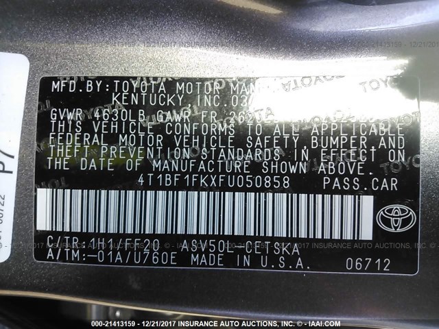 4T1BF1FKXFU050858 - 2015 TOYOTA CAMRY LE/XLE/SE/XSE Grau Foto 9