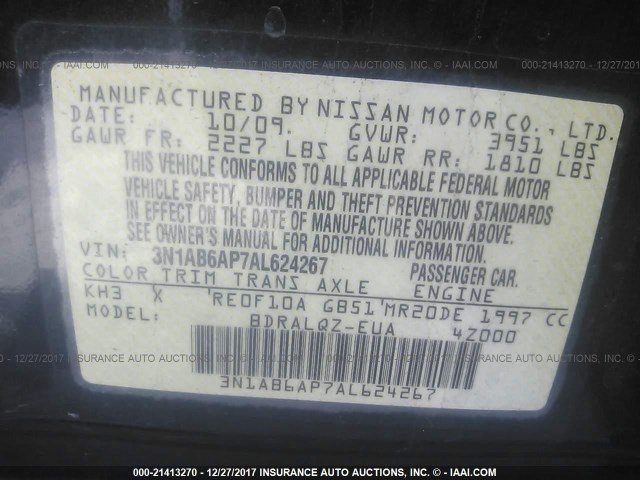 3N1AB6AP7AL624267 - 2010 NISSAN SENTRA 2.0/2.0S/SR/2.0SL BLACK photo 9