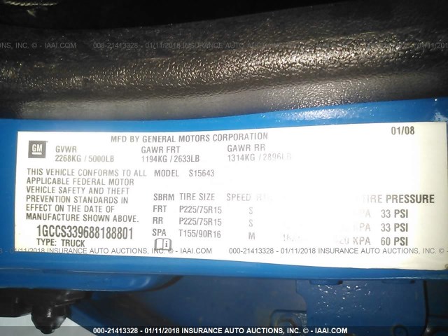 1GCCS339688188801 - 2008 CHEVROLET COLORADO LT BLUE photo 9