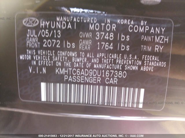 KMHTC6AD9DU167380 - 2013 HYUNDAI VELOSTER BLACK photo 9