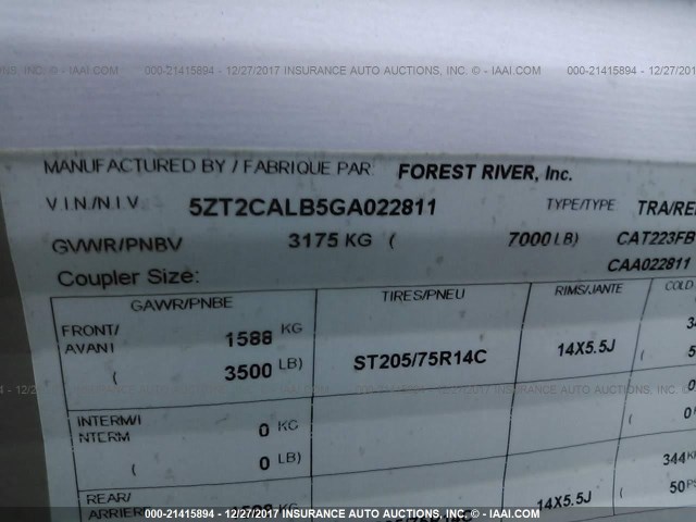 5ZT2CALB5GA022811 - 2016 FOREST RIVER CATALINA  GRAY photo 9
