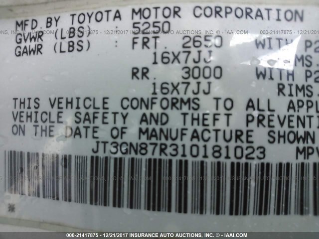 JT3GN87R310181023 - 2001 TOYOTA 4RUNNER LIMITED SILVER photo 9