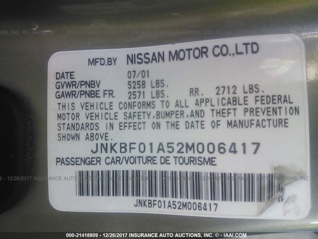 JNKBF01A52M006417 - 2002 INFINITI Q45 GREEN photo 9