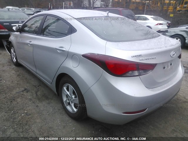 5NPDH4AE4FH580960 - 2015 HYUNDAI ELANTRA SE/SPORT/LIMITED SILVER photo 3