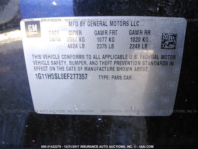 1G11H5SL0EF277357 - 2014 CHEVROLET MALIBU LTZ 黑色 照片 9