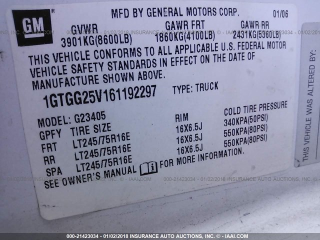 1GTGG25V161192297 - 2006 GMC SAVANA G2500 WHITE photo 9