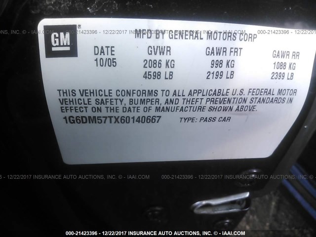 1G6DM57TX60140667 - 2006 CADILLAC CTS BLACK photo 9