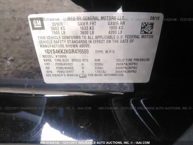 1GYS4KKJXGR476500 - 2016 CADILLAC ESCALADE ESV PLATINUM Qara foto 9