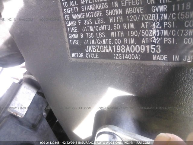 JKBZGNA198A009153 - 2008 KAWASAKI ZG1400 A GRAY photo 10