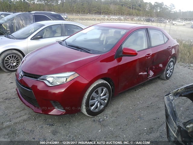 2T1BURHE1FC411696 - 2015 TOYOTA COROLLA L/LE/LE PLS/PRM/S/S PLS RED photo 2